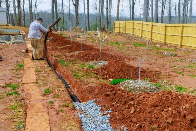 French drain installation for water drainage
